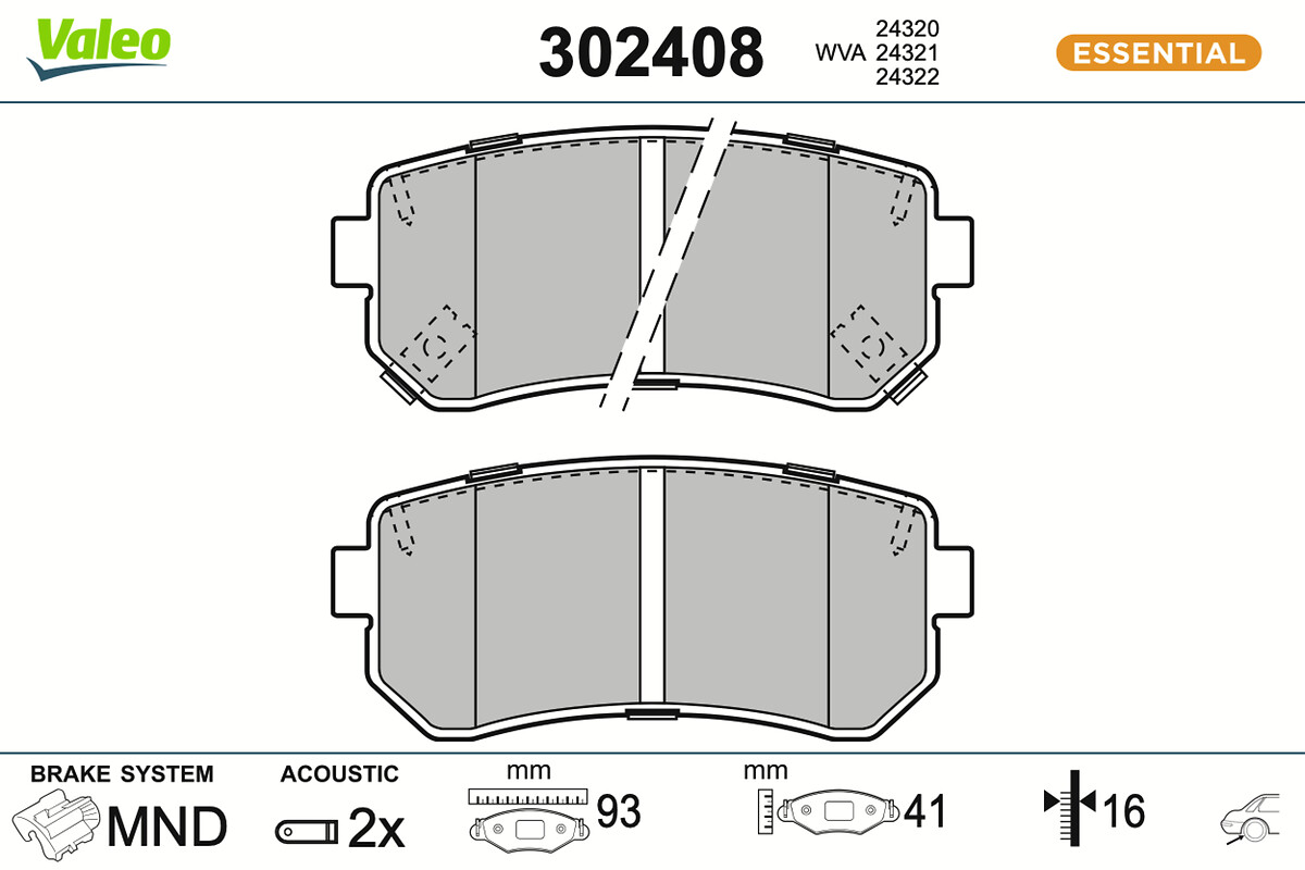 Jeu de 4 plaquettes de frein VALEO ref. 302408